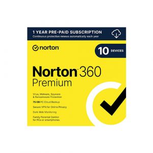 Norton 360 Premium 2024, Antivirus software for 10 Devices with Auto Renewal - Includes VPN