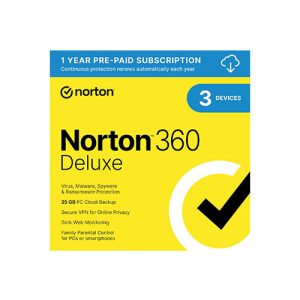 Norton 360 Deluxe 2024, Antivirus software for 3 Devices with Auto Renewal - Includes VPN, PC Cloud Backup & Dark Web